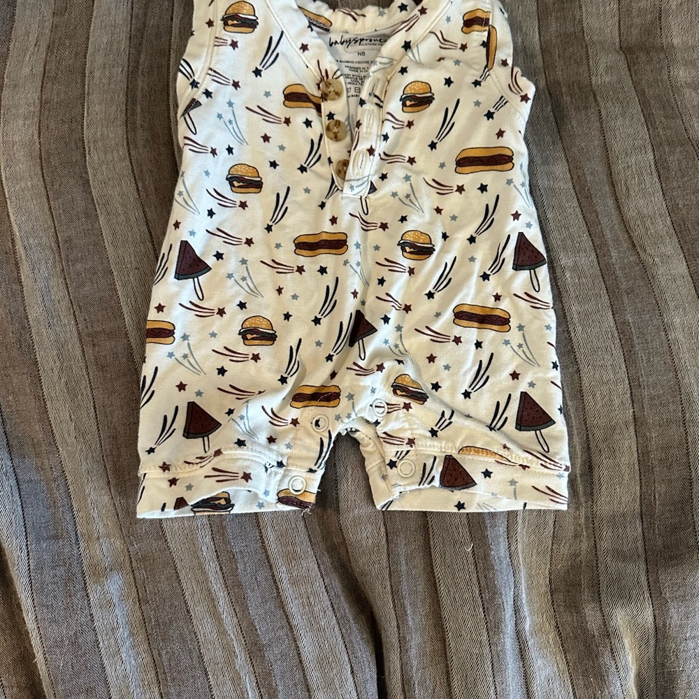 White Baby Romper with Burger Print